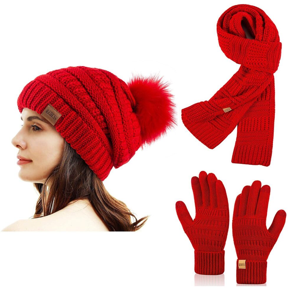 5480 Winter Knitted Beanie Hat Warm Fleece Lined with Pompom Cap Thick